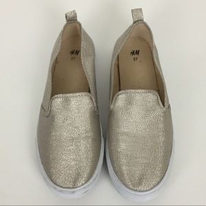 H&M Loafer Flat Shoes Silver Glitter Size 6